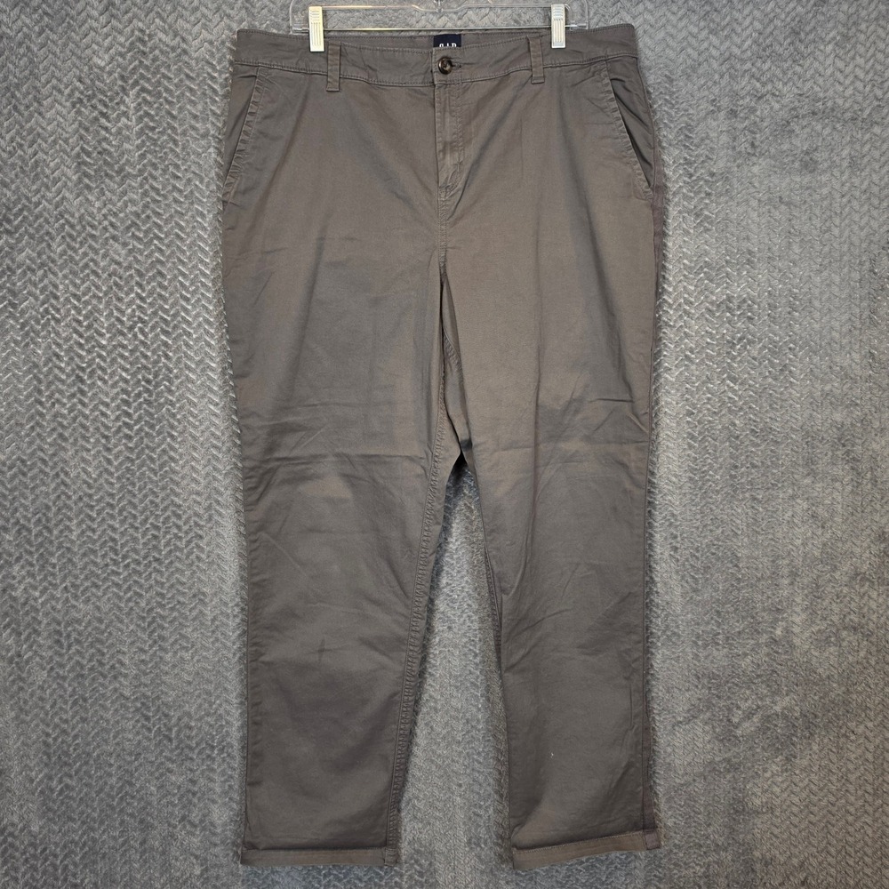 GAP Women Relaxed Girlfriend Chino Pants Taupe Gray Cotton Stretch Size 14